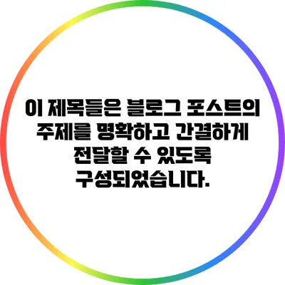 이 제목들은 블로그 포스트의 주제를 명확하고 간결하게 전달할 수 있도록 구성되었습니다.