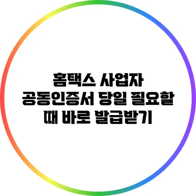홈택스 사업자 공동인증서 당일 필요할 때 바로 발급받기