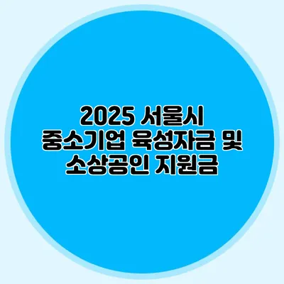 2025 서울시 중소기업 육성자금 및 소상공인 지원금