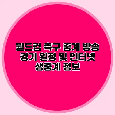 월드컵 축구 중계 방송 경기 일정 및 인터넷 생중계 정보