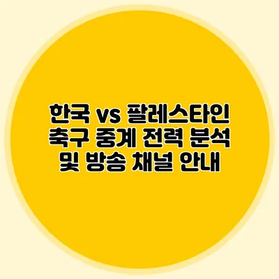 한국 vs 팔레스타인 축구 중계 전력 분석 및 방송 채널 안내