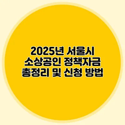 2025년 서울시 소상공인 정책자금 총정리 및 신청 방법