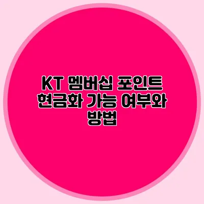 KT 멤버십 포인트 현금화 가능 여부와 방법