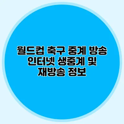 월드컵 축구 중계 방송 인터넷 생중계 및 재방송 정보