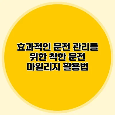 효과적인 운전 관리를 위한 착한 운전 마일리지 활용법